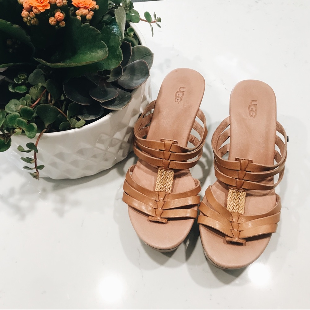Ugg Brown Strap Wedge Sandals